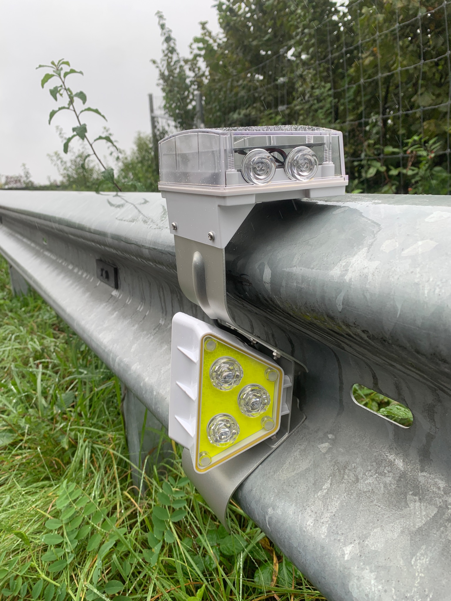 SolarVision SV5 solar guardrail light mounted on a guardrail in an outdoor application